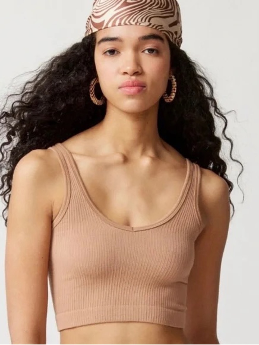 Out From Under for Urban Outfitters Tan Drew Seamless Ribbed Cropped Tank, Small